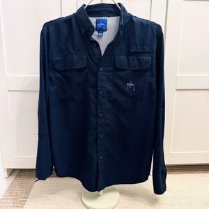 Guy Harvey Mens Long Sleeve Fishing Shirt Navy Vented Size S Performance *READ*